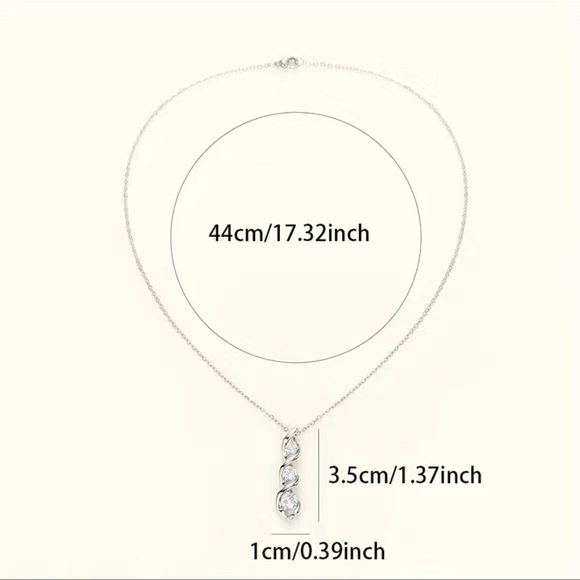 STERLING SILVER 3 STONE DROP PENDANT NECKLACE - Picture 4 of 4